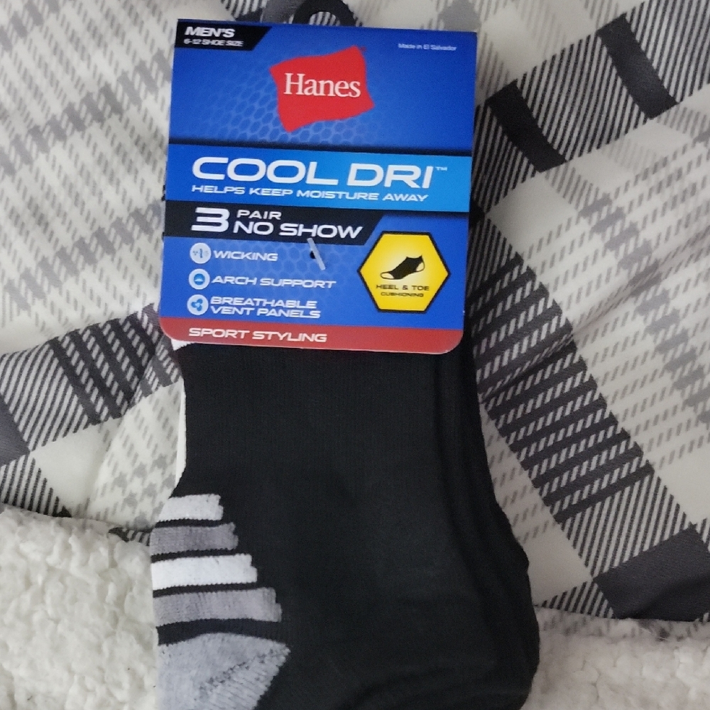 Hanes Men's Cool Dri Black and Gray Athletic Socks